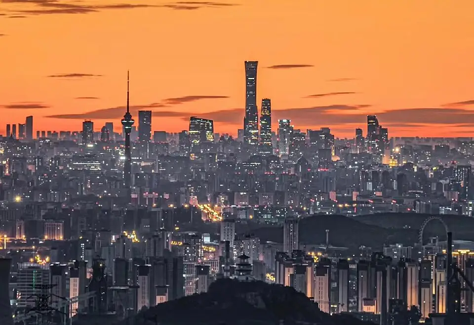 China Beijing bij zonsondergang