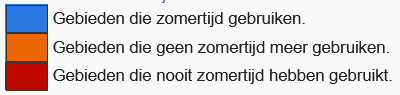 Legenda zomertijd gebiedenkaart
