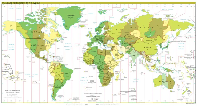 Wereldkaart met standaard tjdzones