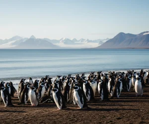 Zuid-Georgia en de Zuidelijke Sandwicheilanden grote groep stormbandpinguins